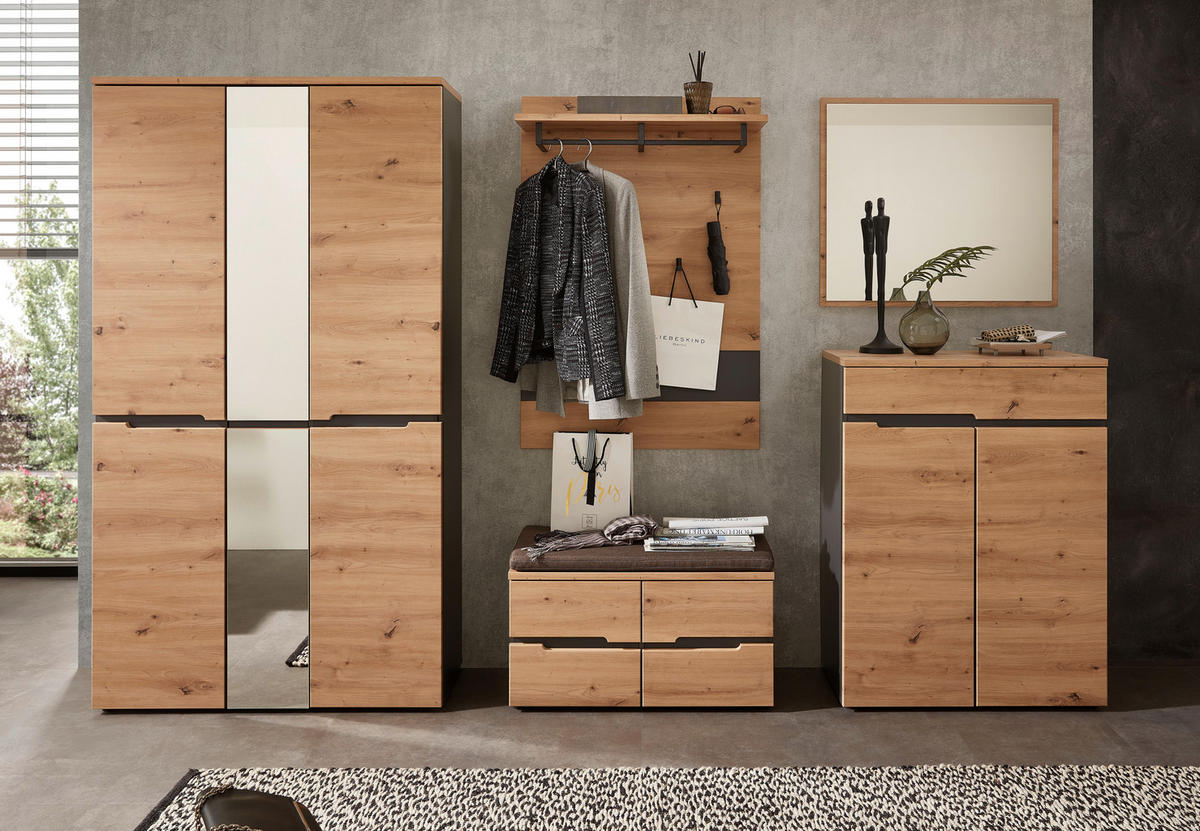 GARDEROBE 6-teilig  in 295/192/38 cm  - Graphitfarben/Eiche Artisan, Design, Glas/Holzwerkstoff (295/192/38cm) - Voleo