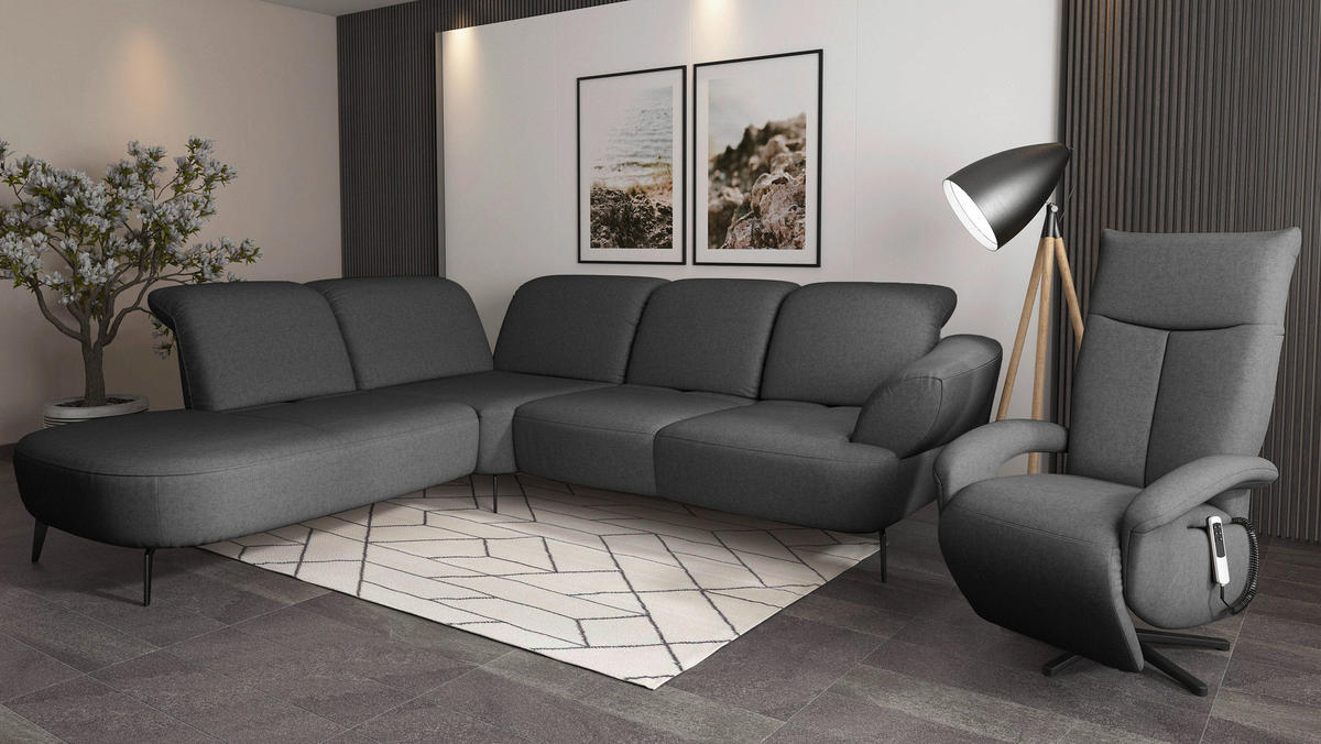 ECKSOFA in Flachgewebe Dunkelgrau  - Dunkelgrau/Schwarz, Modern, Textil/Metall (270/302cm) - Sit & More