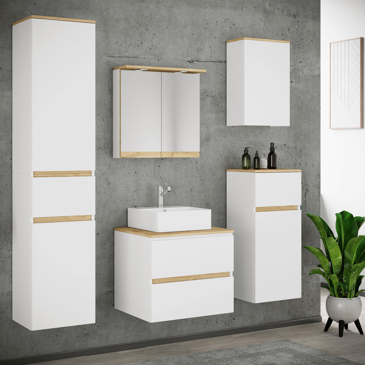 BADEZIMMER 6-teilig 140 cm  - Honigeiche/Weiss, Trend, Keramik/Holzwerkstoff (140cm) - MID.YOU
