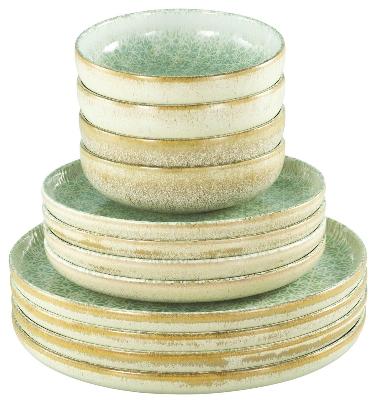 JEDÁLENSKÝ SERVIS, kamenina - krémová/zelená, Basics, keramika - Creatable