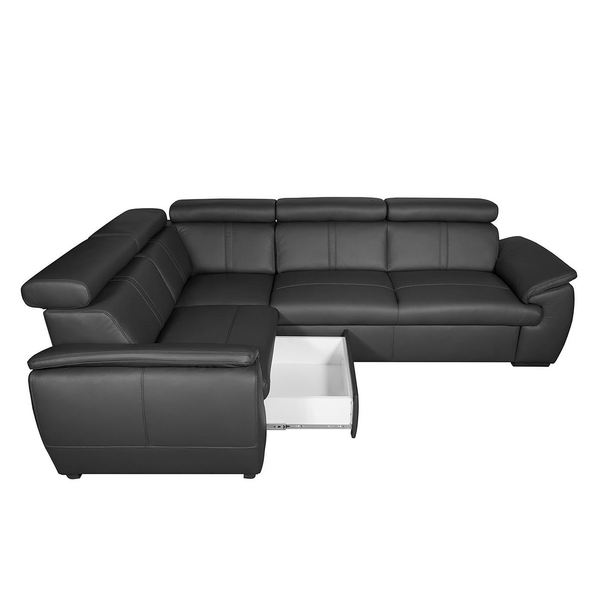 ECKSOFA Schwarz Echtleder  - Wengefarben/Schwarz, Design, Leder/Holz (265/265cm) - Livetastic