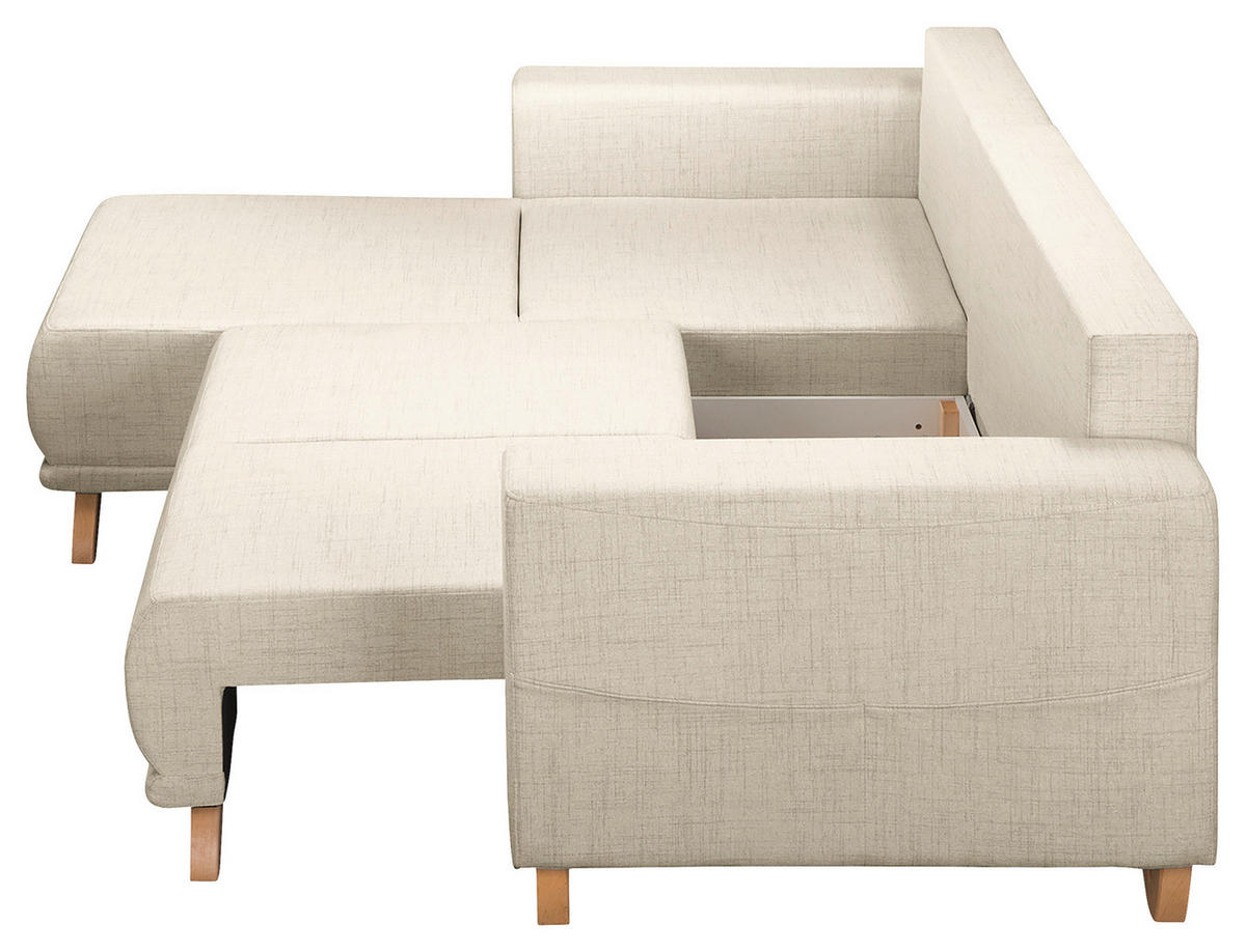ECKSOFA in Textilgeflecht Hellgrau  - Wengefarben/Hellgrau, Design, Holz/Textil (257/174cm) - Livetastic
