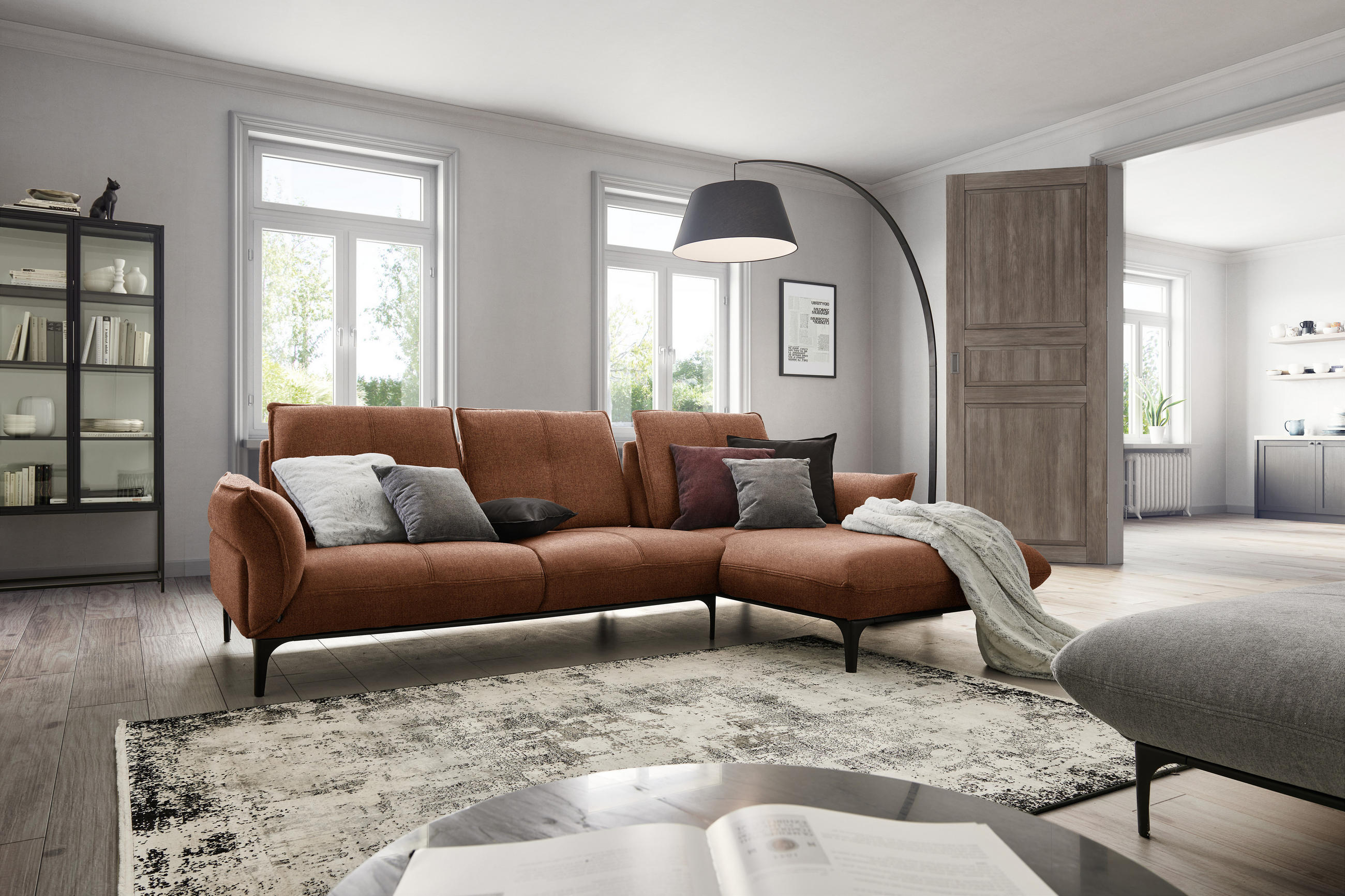 ECKSOFA in Webstoff Orange, Rostfarben  - Rostfarben/Schwarz, Natur, Textil (277/182cm) - Valnatura