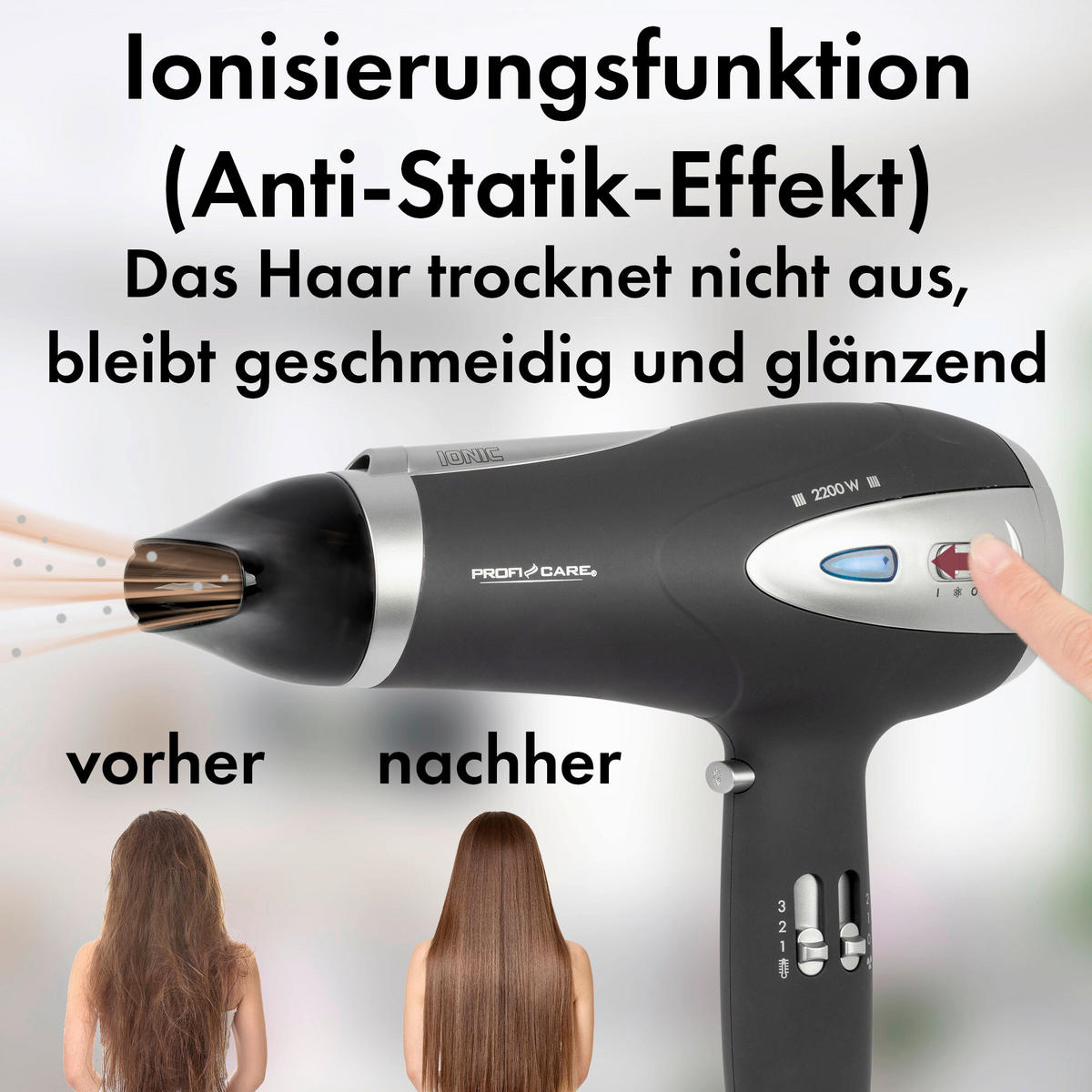 HAARTROCKNER  - Schwarz, Basics, Kunststoff (22/27/9,5cm) - Bomann