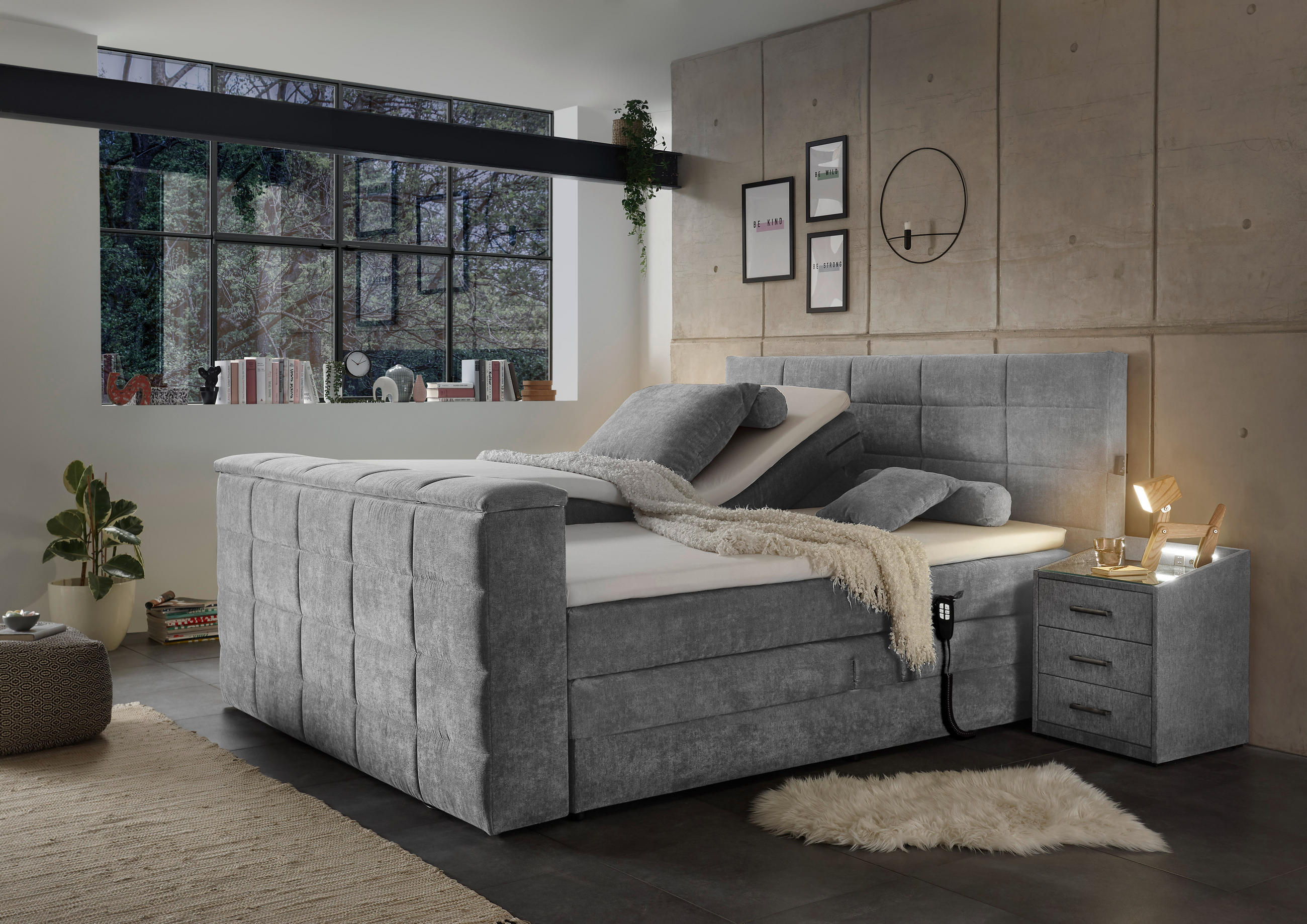BOXSPRING-ÁGY 180/200 cm  szürke  - szürke, Konventionell, textil (180/200cm) - Carryhome