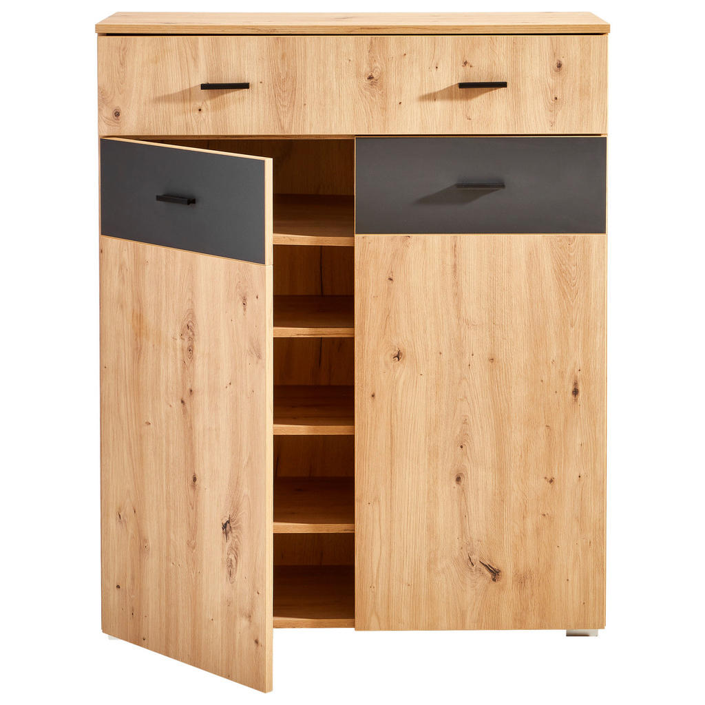 Thumbnail - Carryhome Garderobe Pete, Anthrazit, Eiche Artisan, Holzwerkstoff, 4-teilig, 165x198x38 cm, FSC Mix, Garderobe, Garderob...
