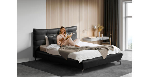 POLSTERBETT 180/200 cm,  in Anthrazit, gepolstertes Kopfteil,  - Anthrazit/Schwarz, Design, Leder/Metall (180/200cm) - Esposa