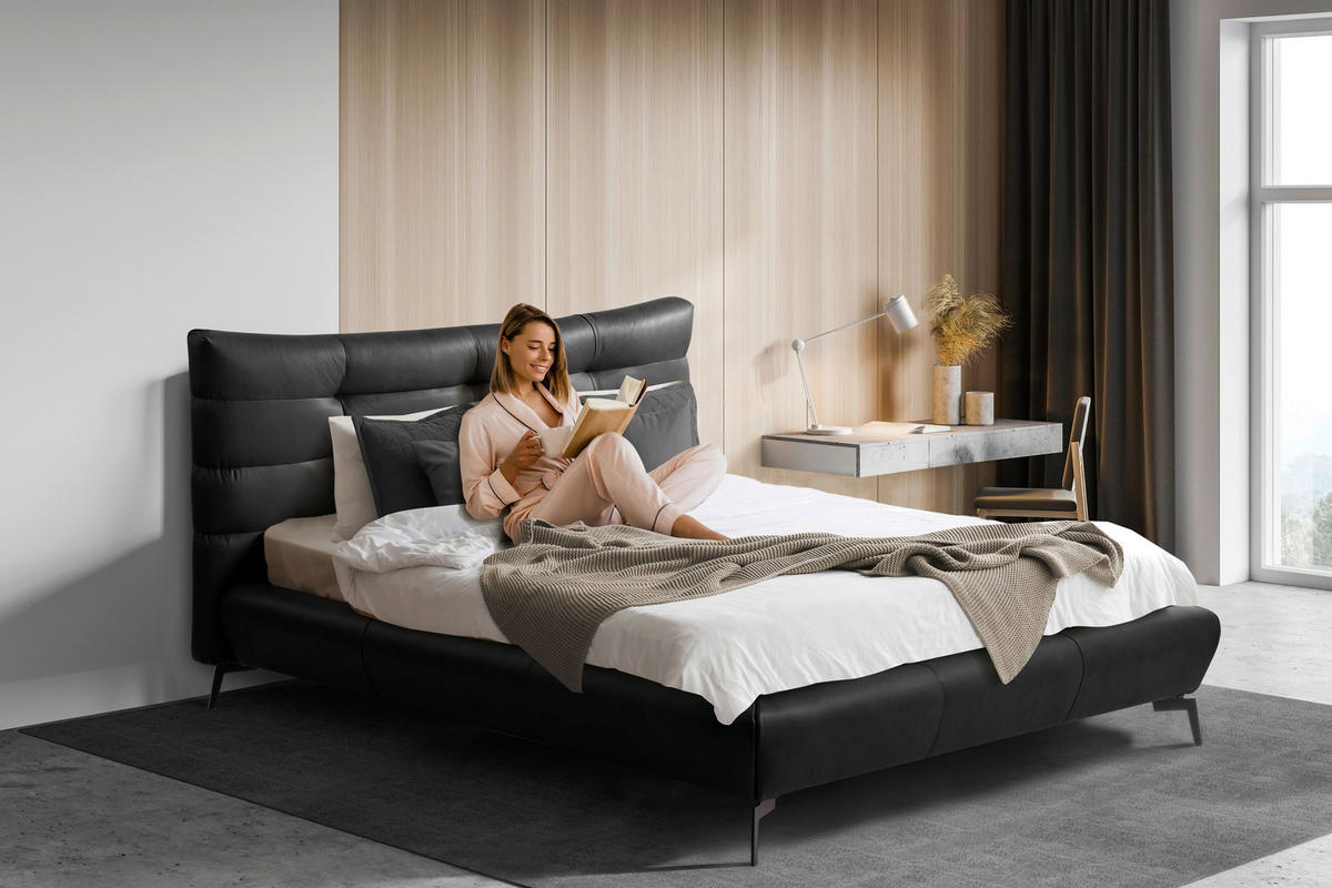 POLSTERBETT gepolstertes Kopfteil Anthrazit 180/200 cm  - Anthrazit/Schwarz, Design, Leder/Metall (180/200cm) - Esposa