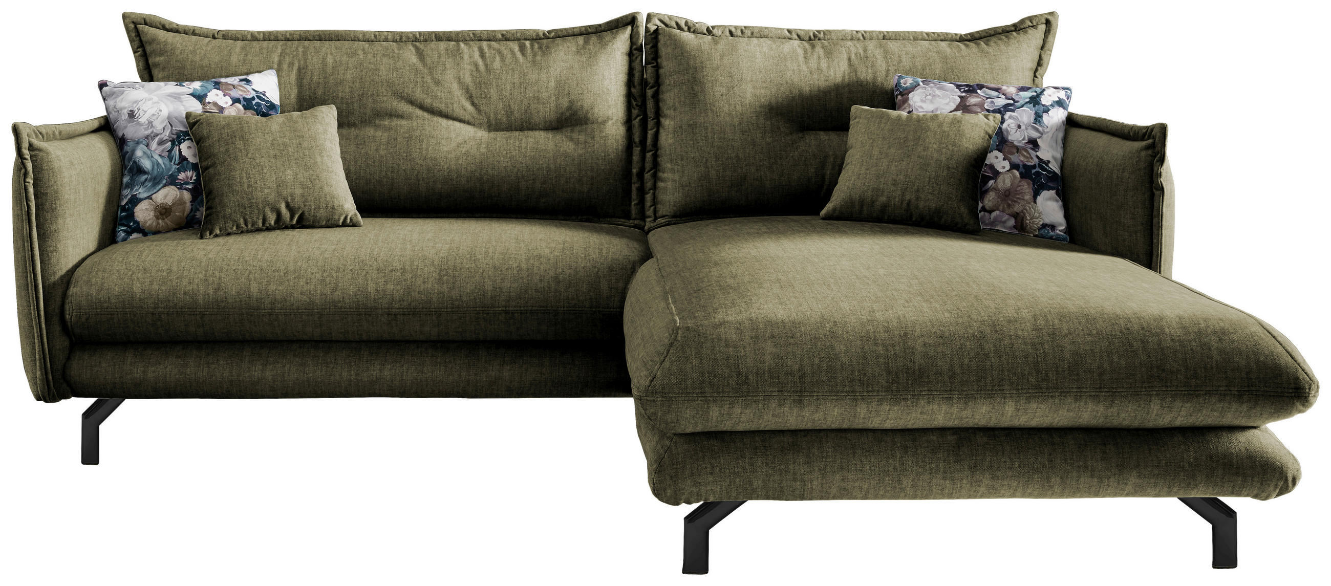 ECKSOFA in Velours Grün  - Türkis/Schwarz, Modern, Textil/Metall (255/180cm) - Livetastic