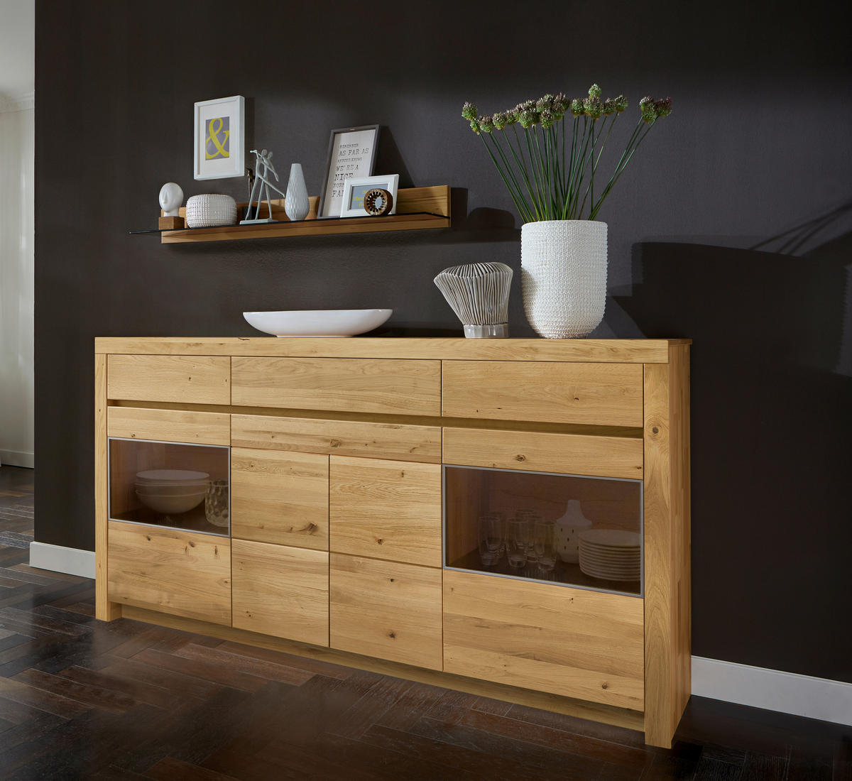 HIGHBOARD Wildeiche  211,2/110,5/42,1 cm  - Wildeiche, Design, Glas/Holz (211,2/110,5/42,1cm) - Valdera