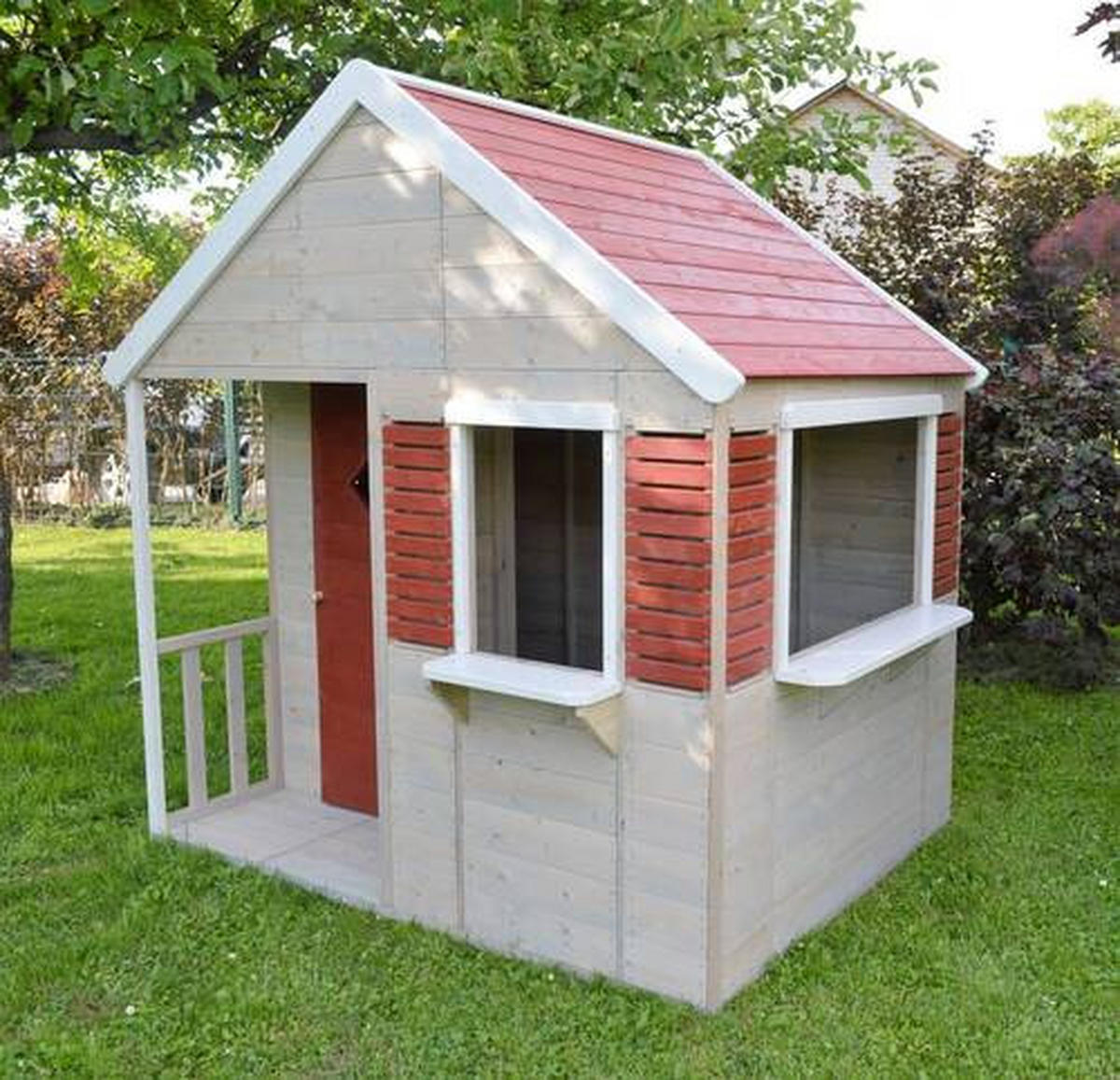 SPIELHAUS 155/168/120 cm  - Rot/Naturfarben, KONVENTIONELL, Holz (155/168/120cm) - Ambia Garden