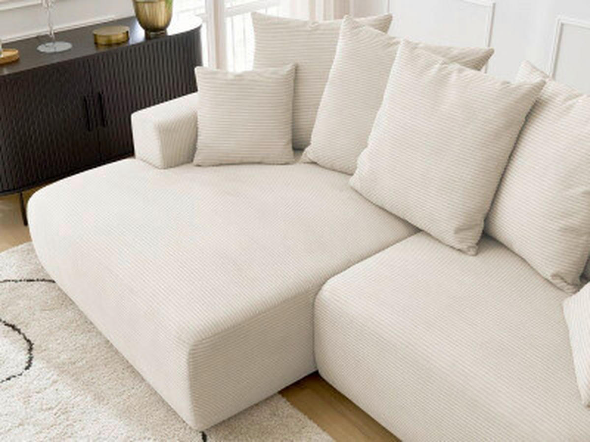 ECKSOFA Ottomane links  ATILLA Beige Cord  - Beige/Schwarz, MODERN, Kunststoff/Textil (149/244cm)