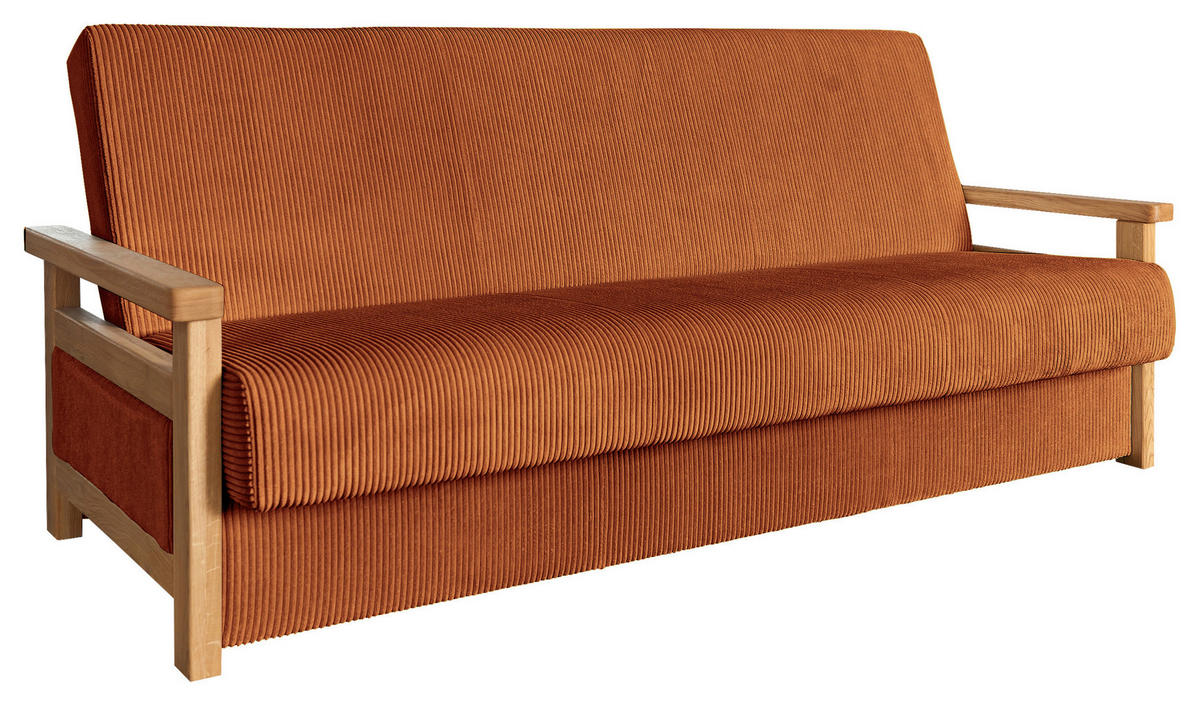 SCHLAFSOFA in Cord Terracotta  - Terracotta/Naturfarben, Design, Holz/Textil (220/90/90cm) - P & B