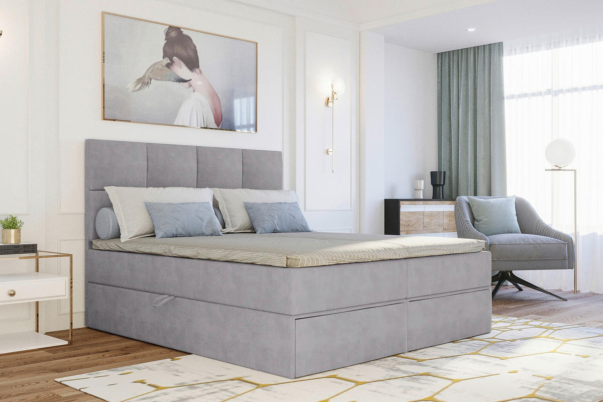 BOXBETT 140/200 cm  in Hellgrau  - Hellgrau/Schwarz, KONVENTIONELL, Kunststoff/Textil (140/200cm) - Boxxx