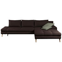 ECKSOFA Dunkelbraun Webstoff Schlaffunktion, Rücken echt, Stauraum, Zierkissen, Rückenkissen, Bettkasten  - Dunkelbraun/Erlefarben, Trend, Holz/Textil (313/215cm) - MID.YOU