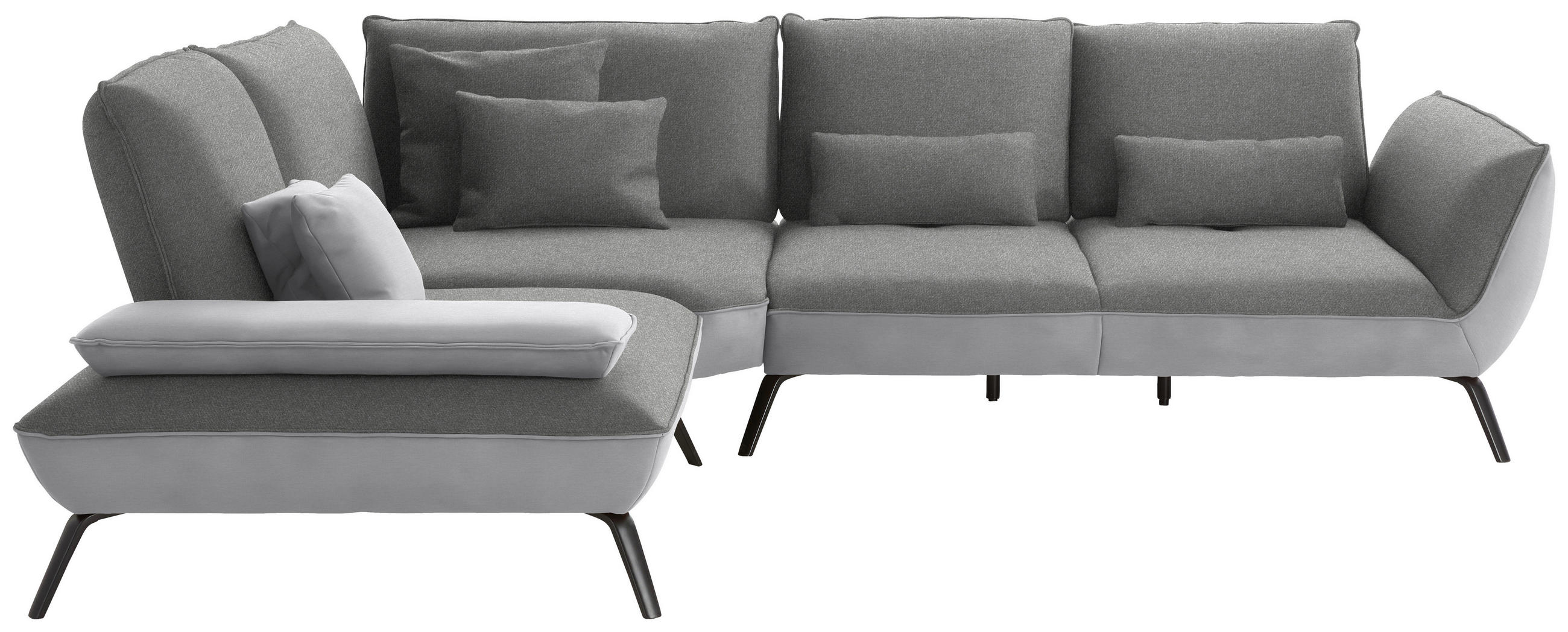ECKSOFA Flachgewebe Hellgrau  - Hellgrau/Schwarz, Design, Textil/Metall (250/310cm) - Moderano