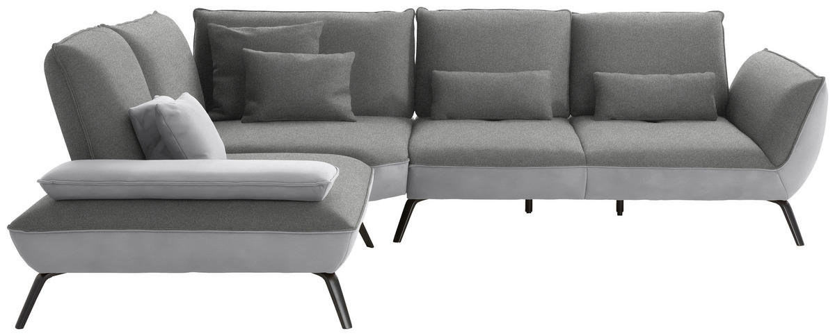 ECKSOFA Flachgewebe Hellgrau  - Hellgrau/Schwarz, Design, Textil/Metall (250/310cm) - Moderano