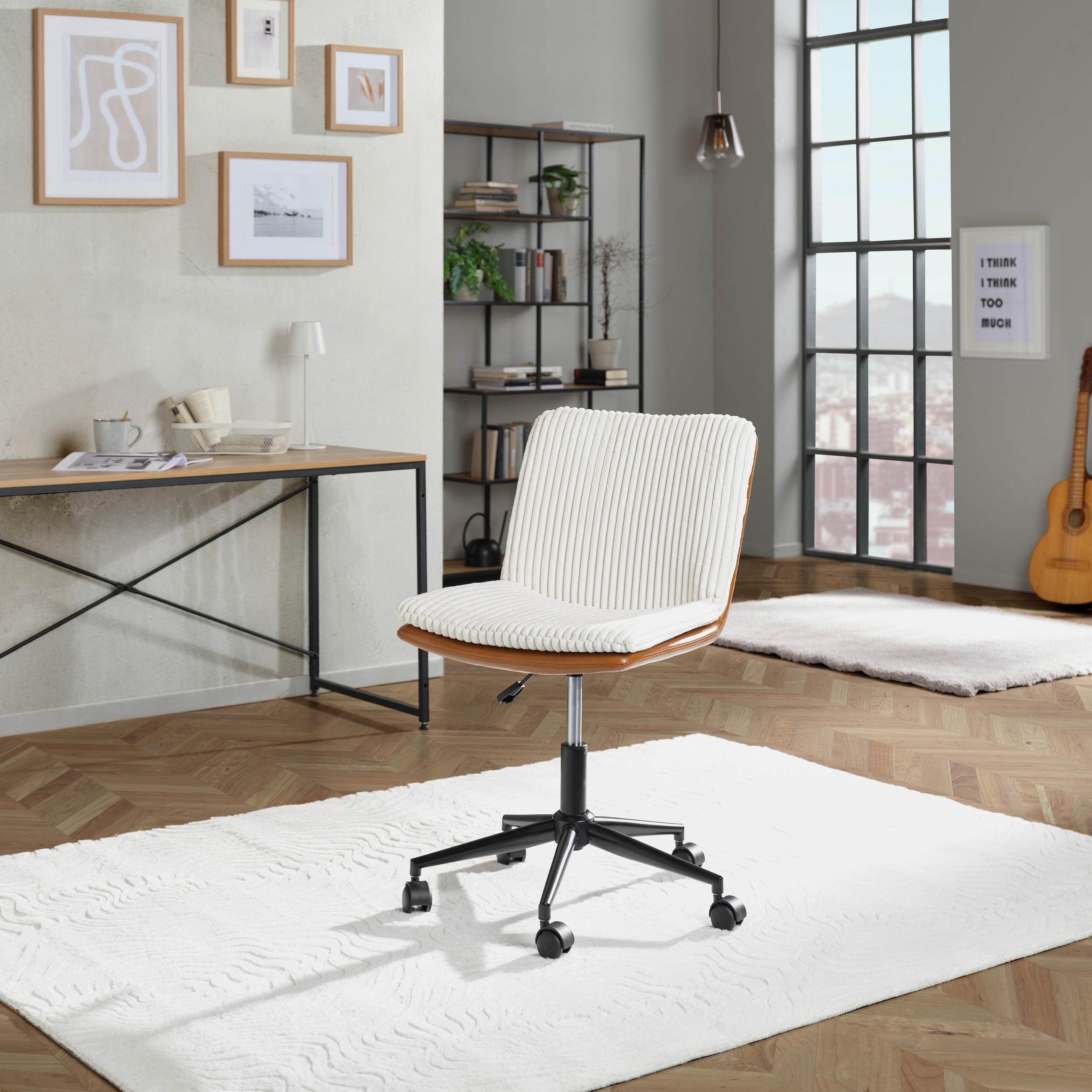 SCAUN ROTATIV  catifea raiată, imitație piele maro, bej  - maro/bej, Modern, plastic/metal (42/98/45cm) - MID.YOU