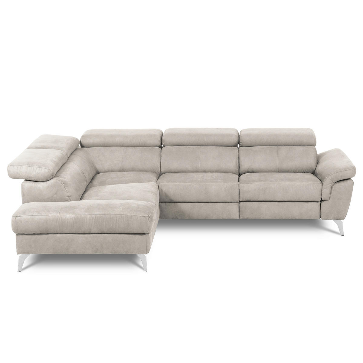 ECKSOFA SONO in Lederlook Hellgrau Armteilverstellung, Kopfteilverstellung  210/265 cm  - Chromfarben/Hellgrau, Design, Textil/Metall (210/265cm) - Livetastic