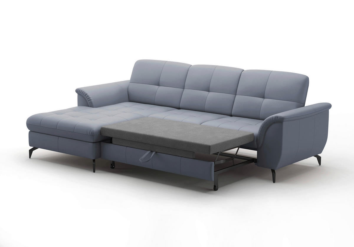 ECKSOFA in Vliesstoff Kombination Echtleder/Stoff Graublau  164/262 cm  - Graublau/Schwarz, MODERN, Leder/Textil (164/262cm) - Sit & More