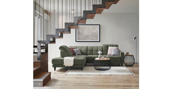 ECKSOFA in Webstoff Grün  216/302 cm  - Schwarz/Grün, Design, Holz/Textil (216/302cm) - Xora