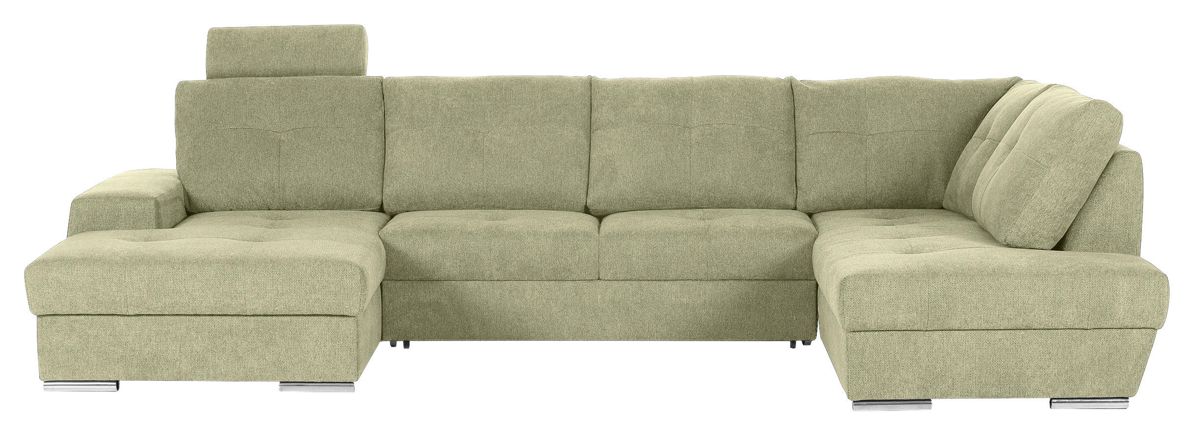 WOHNLANDSCHAFT Hellgrün Flachgewebe  - Chromfarben/Hellgrün, KONVENTIONELL, Kunststoff/Textil (180/338/217cm) - Hom`in