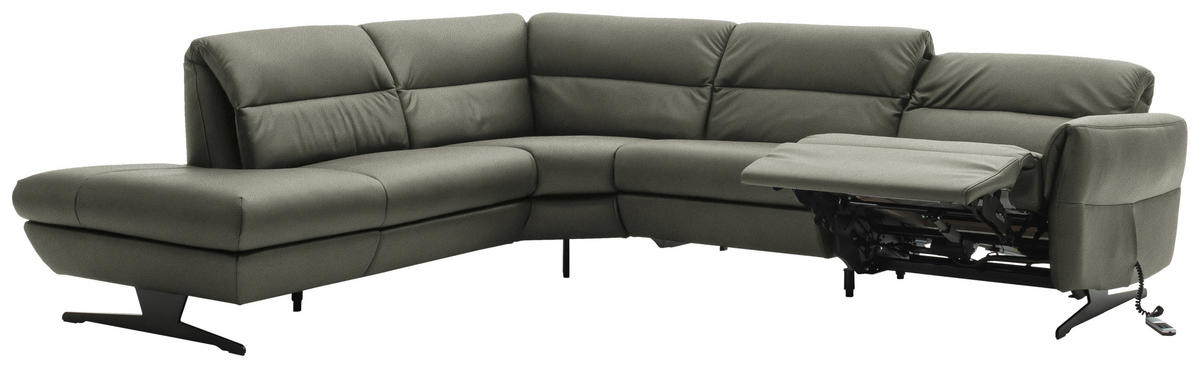 ECKSOFA Grau Echtleder  - Schwarz/Grau, Design, Leder/Metall (258/286cm) - Schöner Wohnen