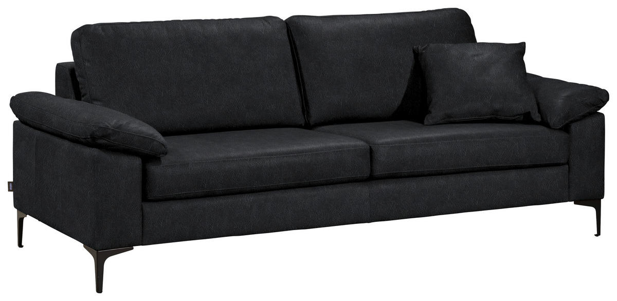 2,5-SITZER  in Echtleder Schwarz   - Schwarz, Design, Leder/Metall (204/83/97cm) - Schöner Wohnen