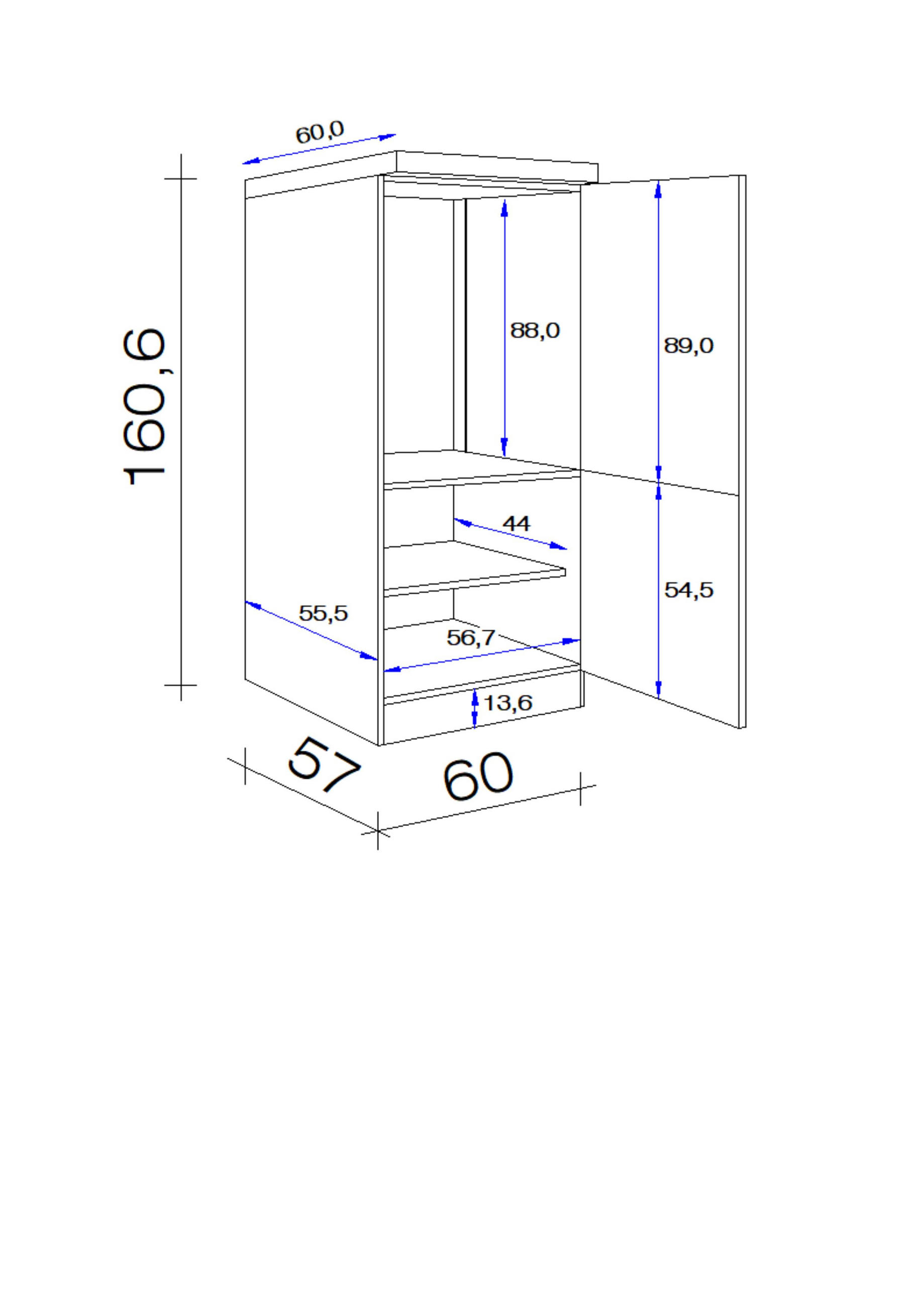 GERÄTEUMBAUSCHRANK 60/160,6/60 cm  in Weiß, Sonoma Eiche  - Alufarben/Weiß, KONVENTIONELL, Holzwerkstoff/Kunststoff (60/160,6/60cm) - FlexWell