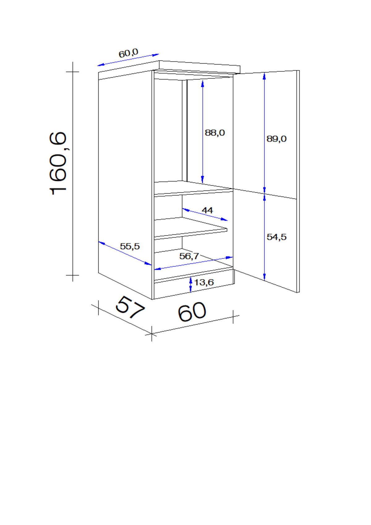 GERÄTEUMBAUSCHRANK 60/160,6/60 cm  in Eichefarben, Magnolie  - Eichefarben/Magnolie, KONVENTIONELL, Holzwerkstoff/Metall (60/160,6/60cm) - FlexWell