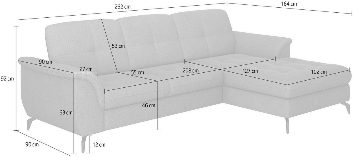 ECKSOFA in Flachgewebe Greige  - Greige/Schwarz, Modern, Textil/Metall (262/164cm) - Sit & More