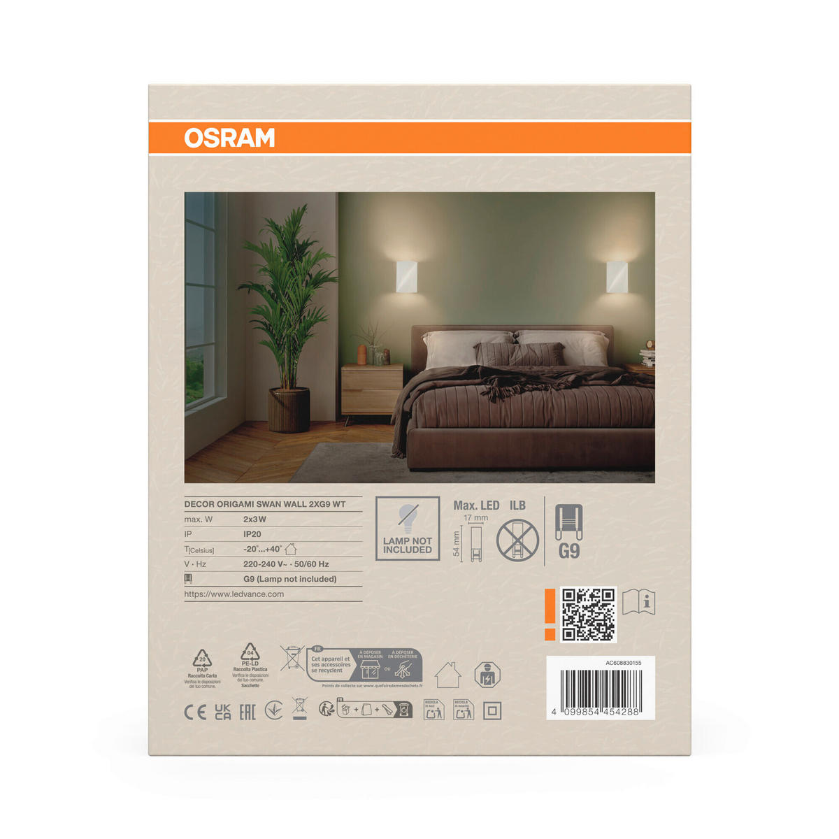 WANDLEUCHTE 15/11.5/20 cm   - Weiß, Basics, Stein (15/11.5/20cm) - Osram