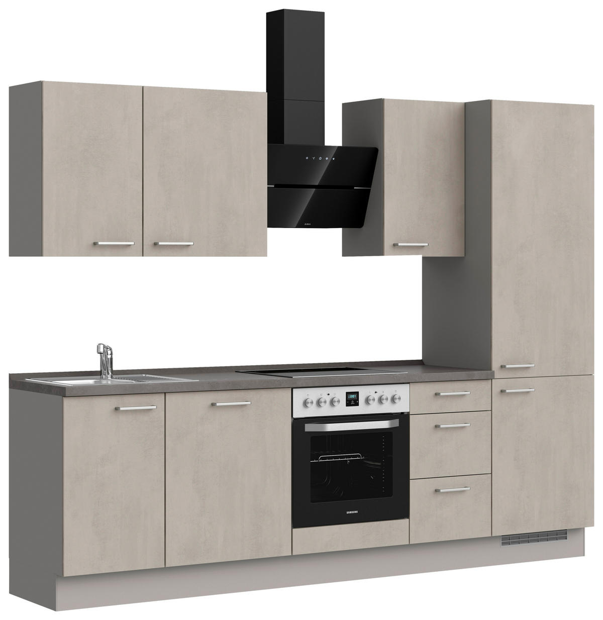 KÜCHENBLOCK Riva 270 cm  in Grau, Schieferfarben  - Schieferfarben/Edelstahlfarben, MODERN, Holzwerkstoff/Metall (270cm) - Nobilia