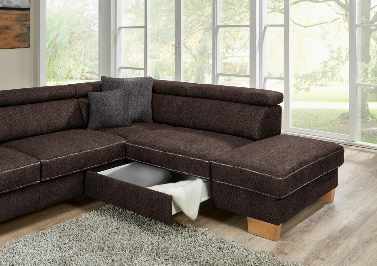 ECKSOFA in Mikrofaser Dunkelbraun  - Eichefarben/Dunkelbraun, Natur, Holz/Textil (226/273cm) - Beldomo System