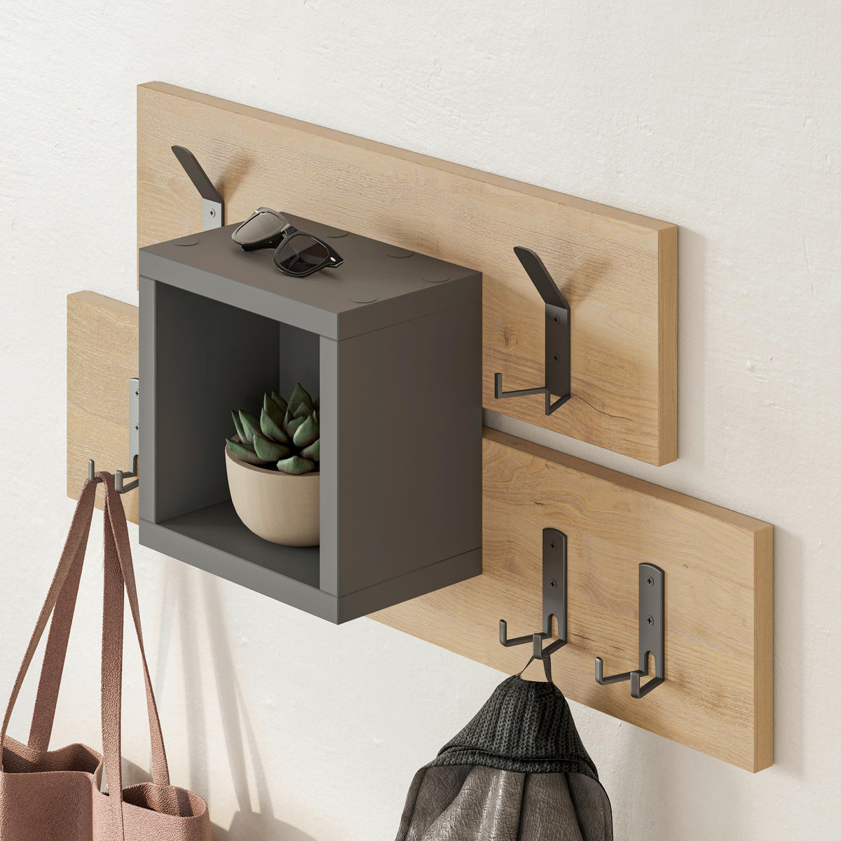 WANDGARDEROBE  in Anthrazit, Eiche dunkel  - Eiche dunkel/Anthrazit, Design, Holzwerkstoff/Metall (68/32/13cm) - Livetastic