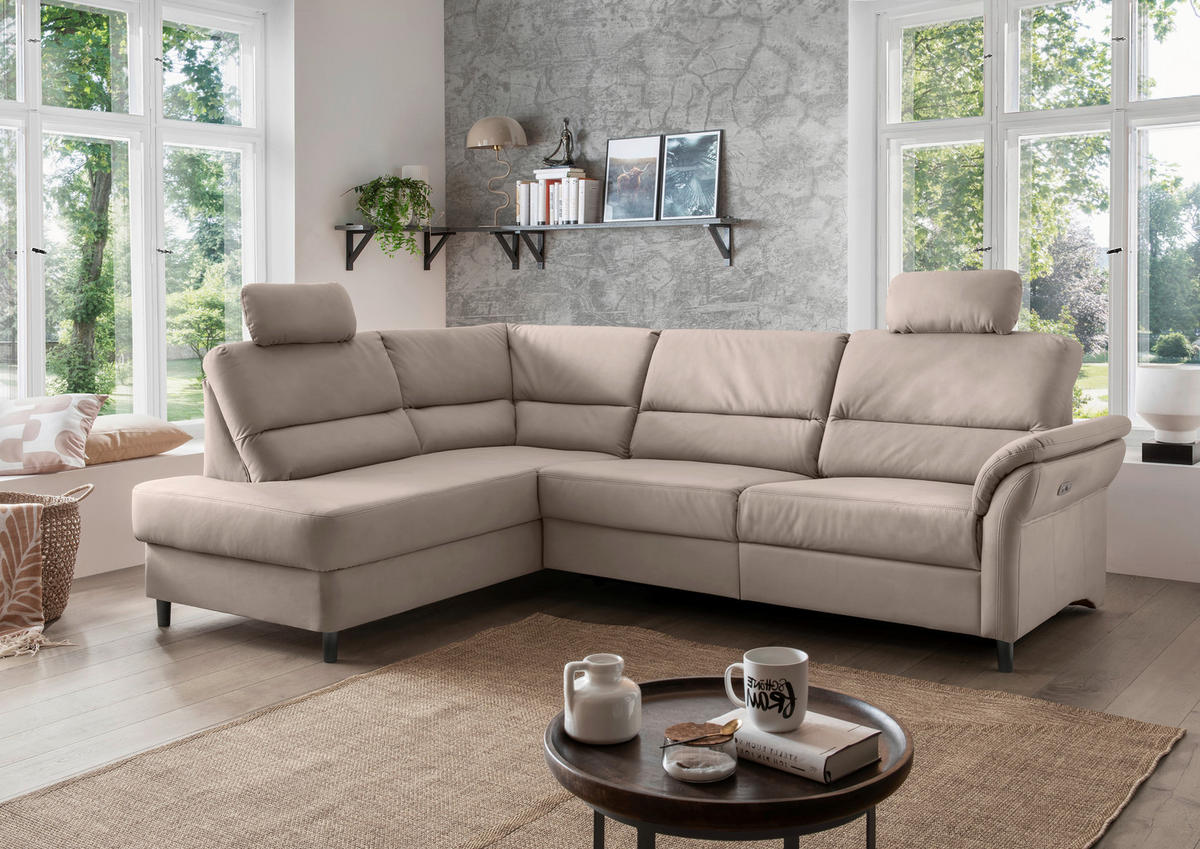 ECKSOFA in Lederlook Beige  - Beige/Schwarz, Modern, Holz/Textil (190/266cm) - Livetastic