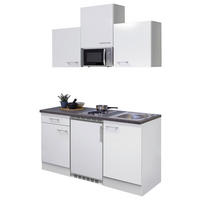 MINIKÜCHE 150,5 cm  in Weiß  - Graubraun/Alufarben, KONVENTIONELL, Holzwerkstoff/Kunststoff (150,5cm) - FlexWell