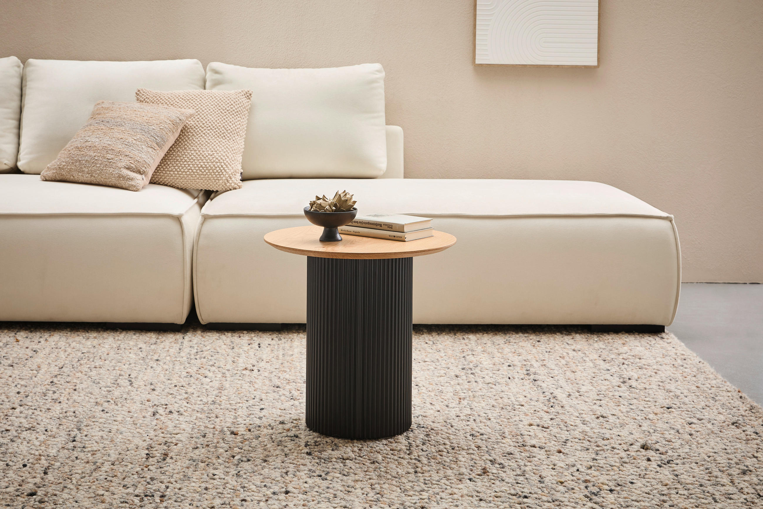 COUCHTISCH Eiche furniert 50/50/48 cm rund Schwarz, Eichefarben  - Eichefarben/Schwarz, Design, Holz/Holzwerkstoff (50/50/48cm) - Stylife