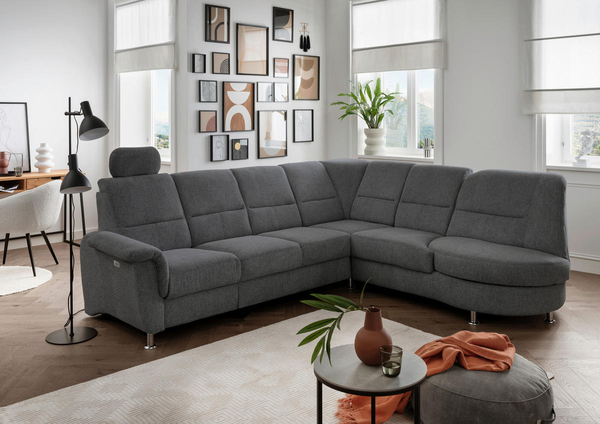 ECKSOFA in Chenille Anthrazit  - Chromfarben/Anthrazit, Modern, Textil/Metall (275/236cm) - Livetastic