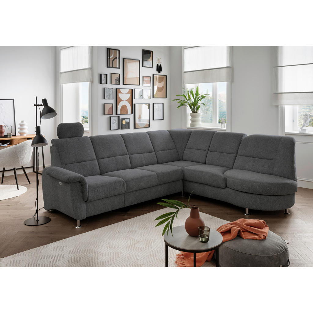 Thumbnail - Livetastic Ecksofa, Anthrazit, Textil, Uni, 6-Sitzer, Ottomane rechts, L-Form, 275x236 cm, Made in EU, seitenverkehrt er...