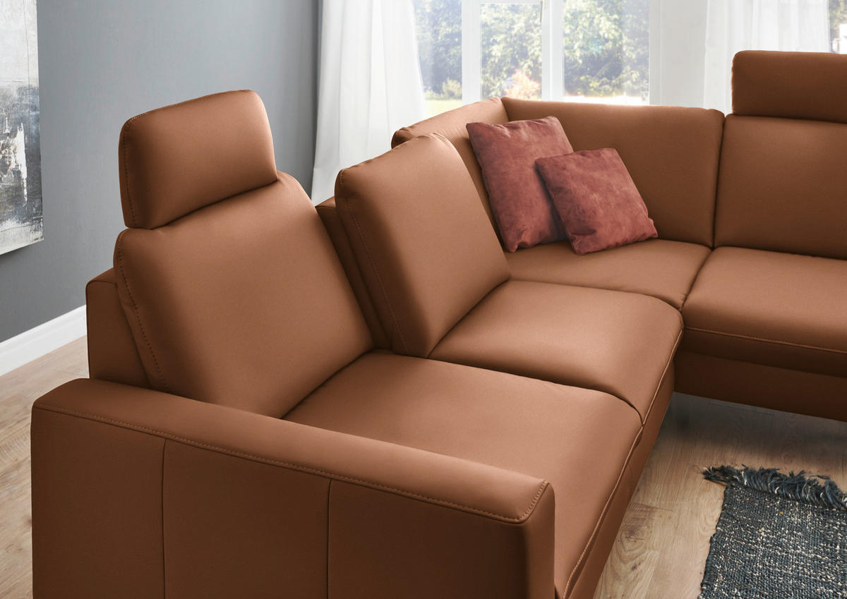 ECKSOFA in Echtleder Hellbraun  250/194 cm  - Hellbraun/Schwarz, Design, Leder/Metall (250/194cm) - Beldomo Premium