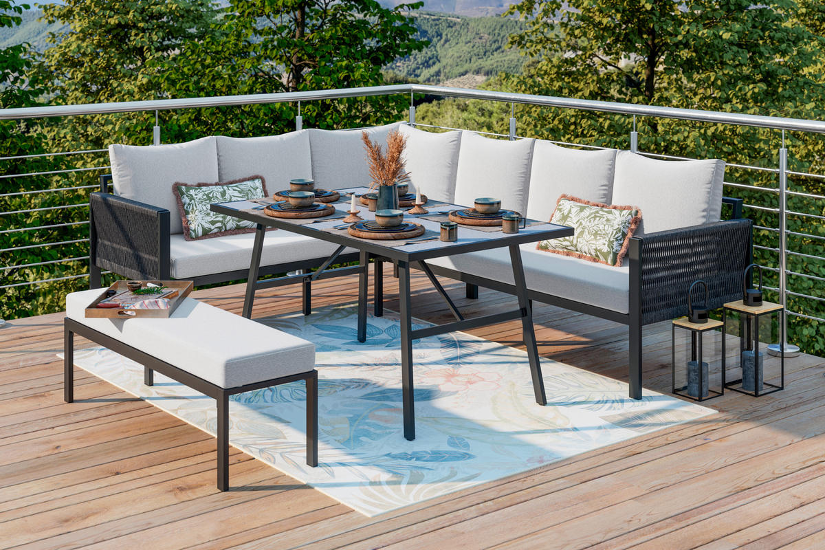 DINING-LOUNGESET 4-teilig  - Anthrazit/Grauweiß, MODERN, Kunststoff/Textil (185/240cm) - Ambia Garden