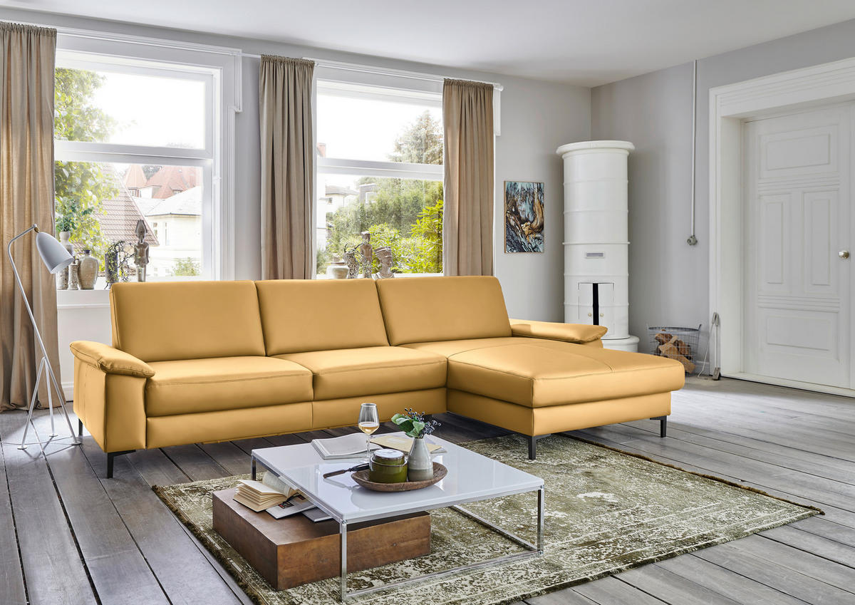 ECKSOFA in Echtleder Gelb  - Gelb/Schwarz, Design, Leder/Metall (334/176cm) - Dieter Knoll