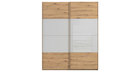 SCHWEBETÜRENSCHRANK 181/223/68 cm 2-türig Eiche Artisan, Seidengrau  - Eichefarben/Seidengrau, Design, Glas/Holzwerkstoff (181/223/68cm) - Xora