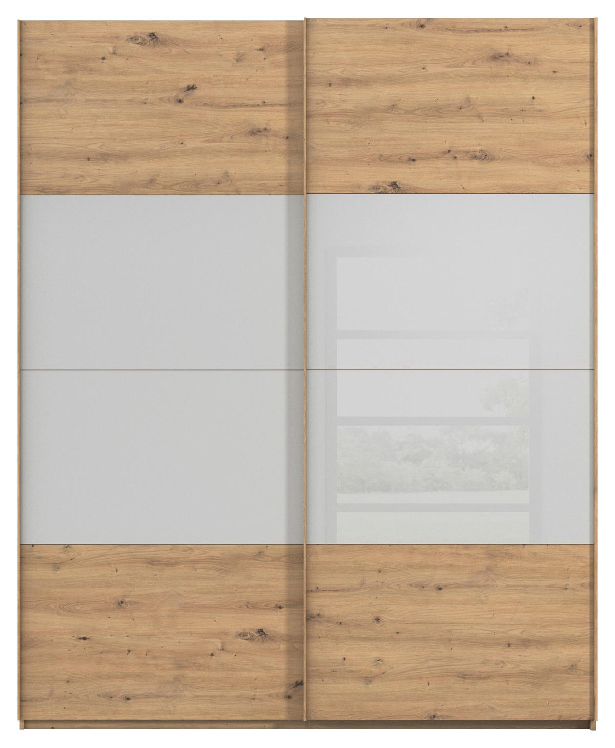 SCHWEBETÜRENSCHRANK 181/223/68 cm 2-türig Eiche Artisan, Seidengrau  - Eichefarben/Seidengrau, Design, Glas/Holzwerkstoff (181/223/68cm) - Xora