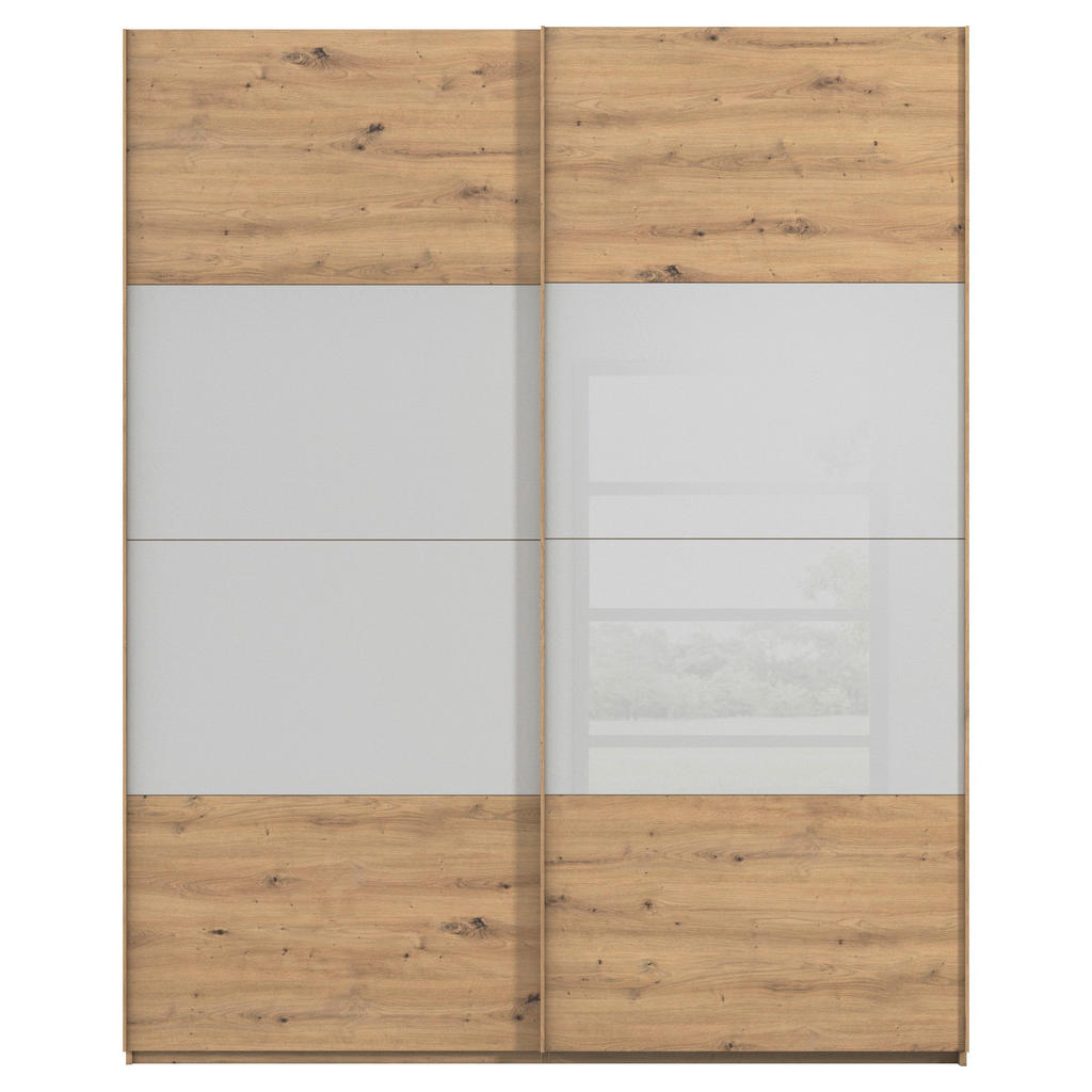 Thumbnail - Xora Schwebetürenschrank X-Tend, Eiche Artisan, Seidengrau, Metall, 7 Fächer, 181x223x68 cm, Blauer Engel, Made in Germa...