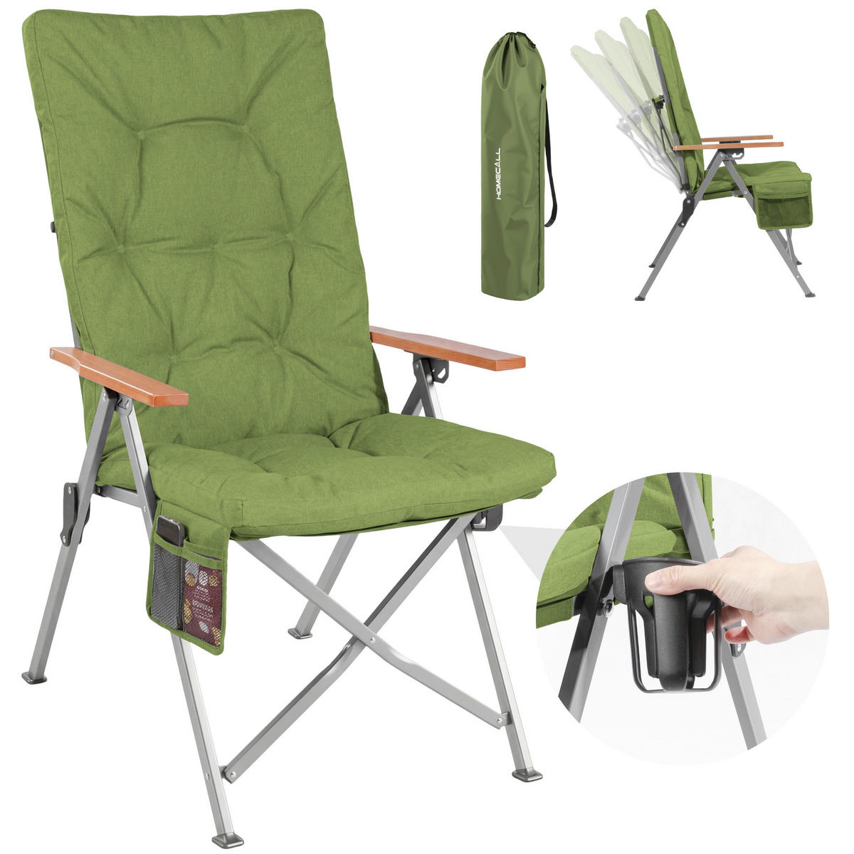CAMPING-KLAPPSTUHL - Silberfarben/Kernbuche, Basics, Textil/Metall (56/109/71cm) - Modante