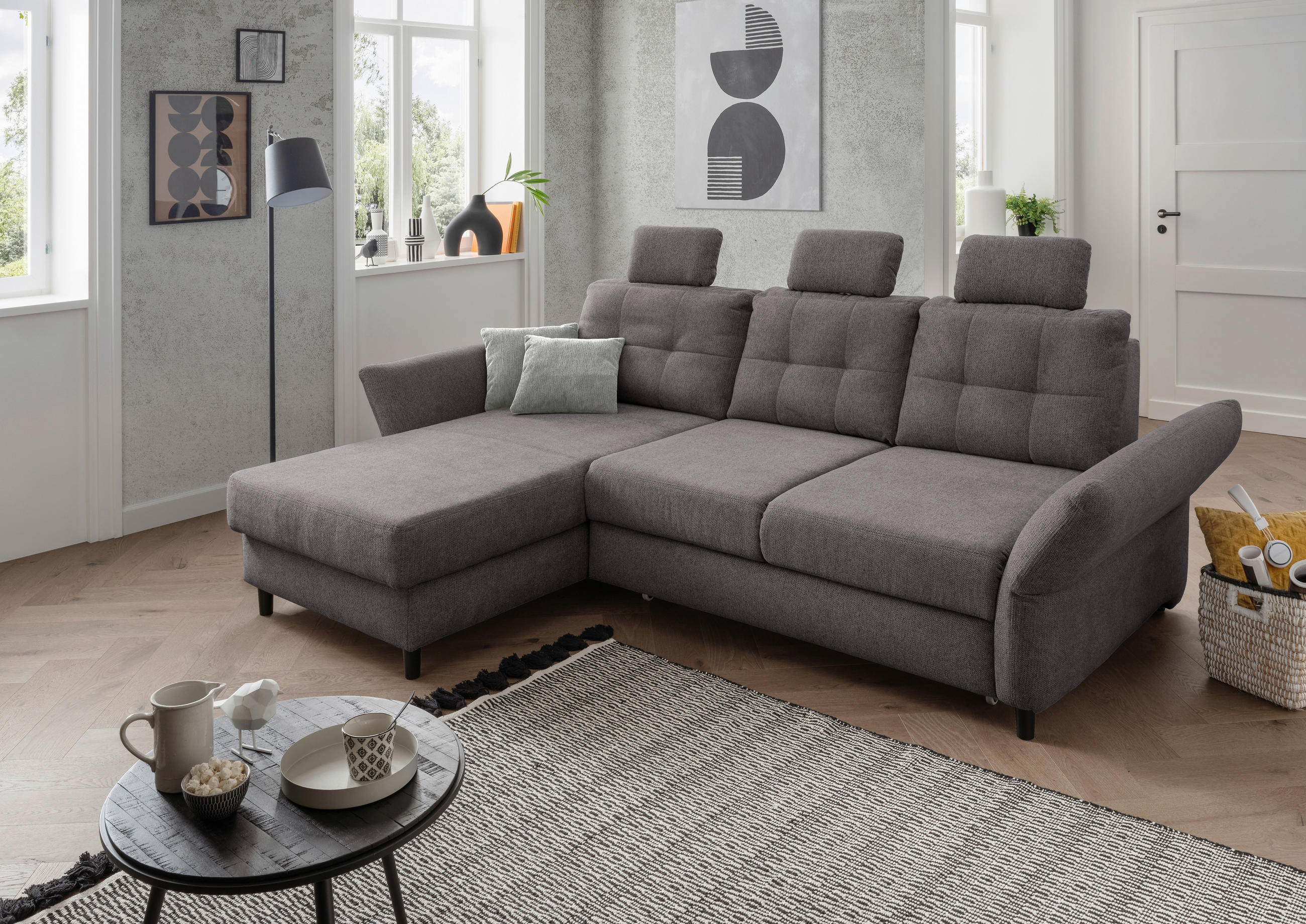 ECKSOFA in Chenille Graubraun  - Graubraun/Hellgrau, MODERN, Holz/Textil (176/250-280cm) - Livetastic