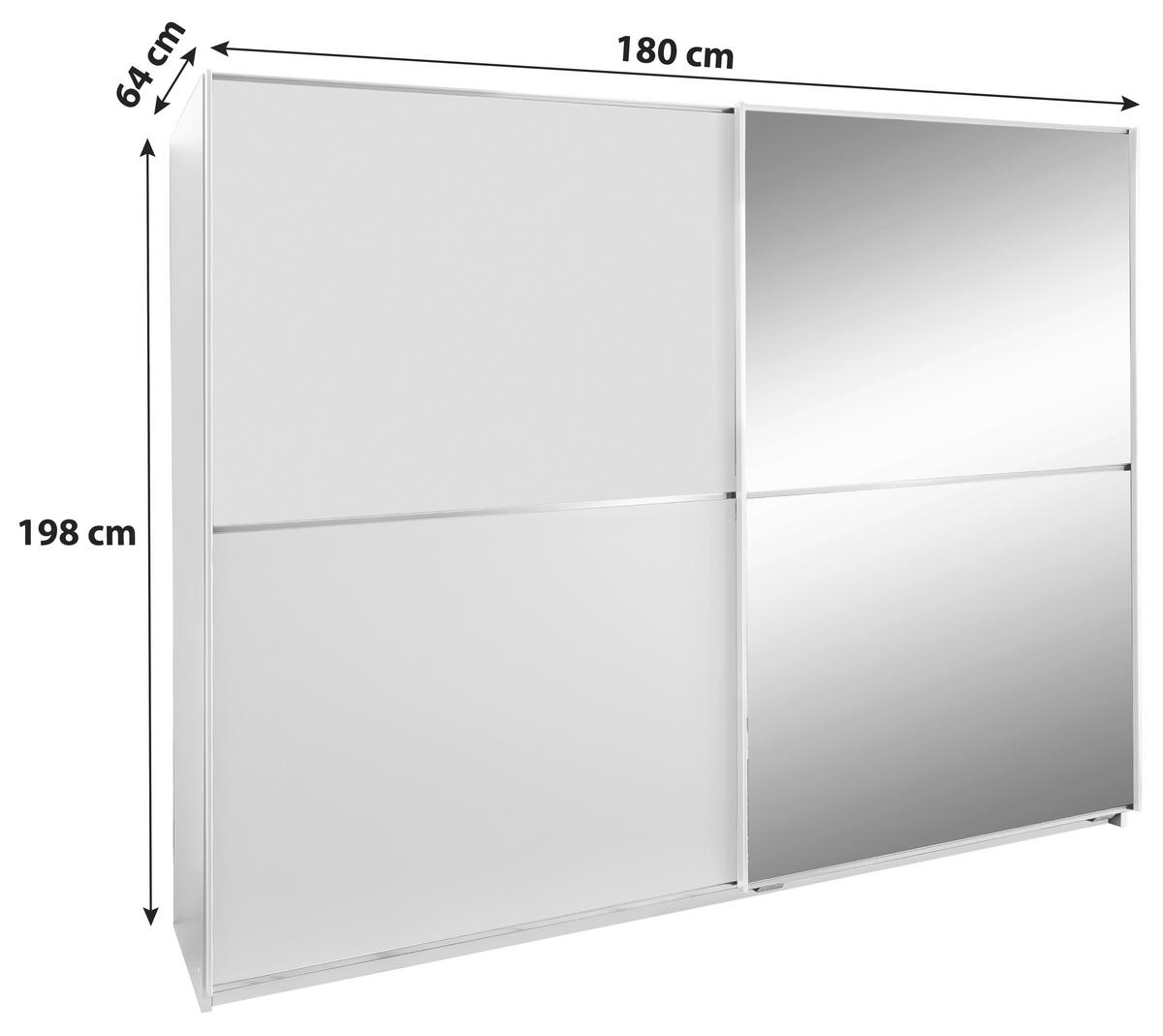 SCHWEBETÜRENSCHRANK 180/198/64 cm 2-türig Weiß  - Alufarben/Weiß, Design, Glas/Holzwerkstoff (180/198/64cm) - MID.YOU