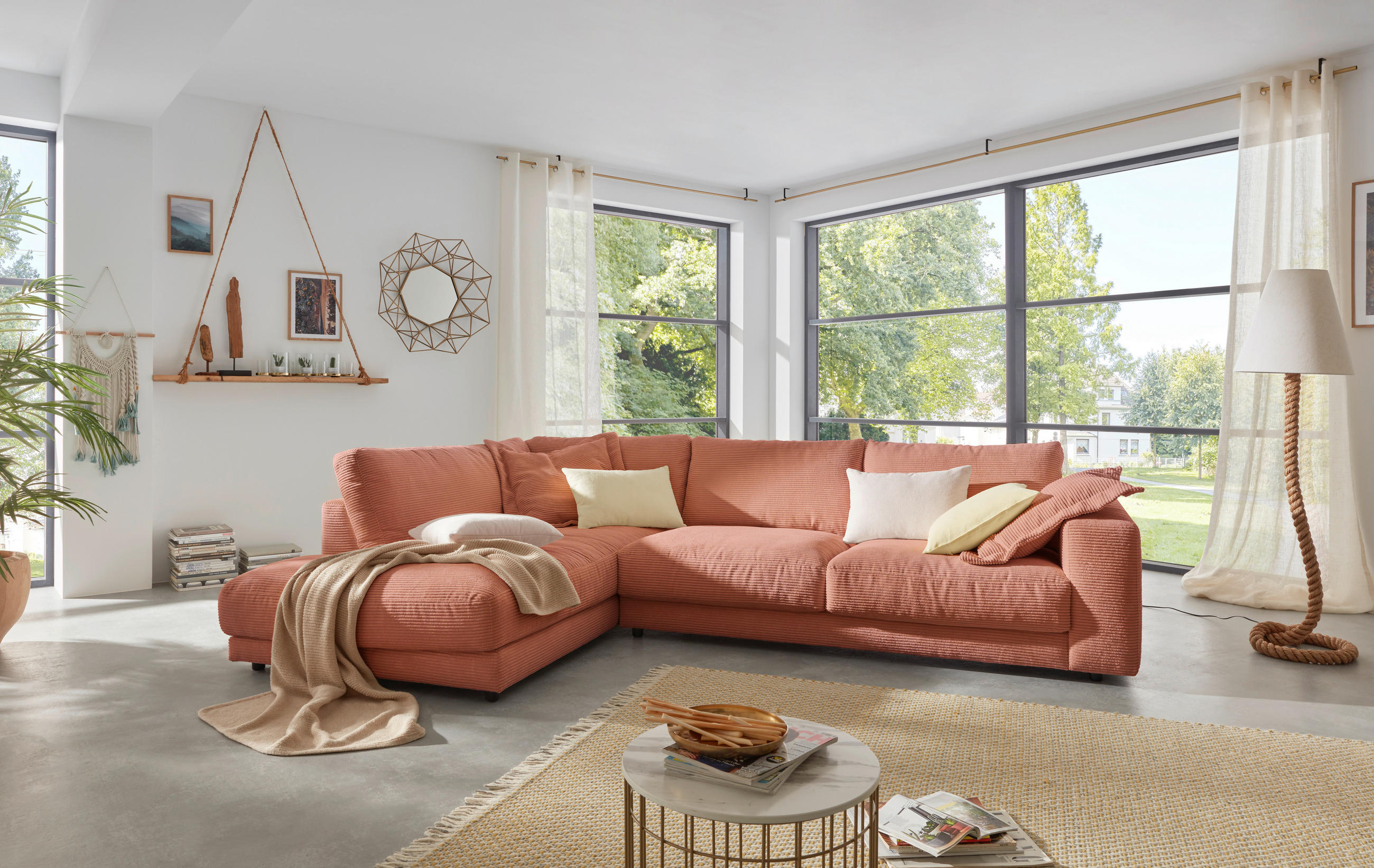 ECKSOFA Rostfarben Cord  - Rostfarben/Schwarz, Design, Kunststoff/Textil (224/325cm) - Hom`in